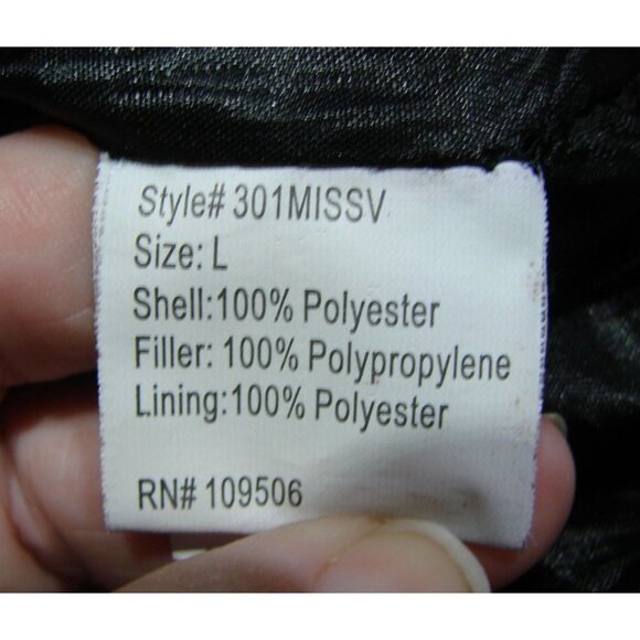 Snow Dolls Full Zip Hooded Puffy Puffer Vest Warm Black Logo Faux Fur Hood Sz L - Picture 9 of 14